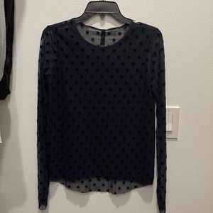 Navy Blue Dotted Mesh L/S Top